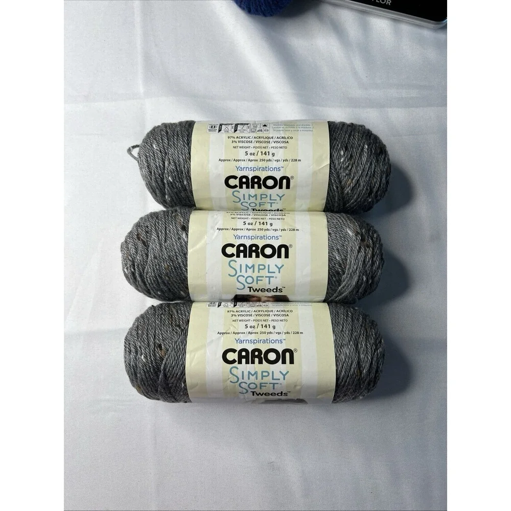 Caron Simply Soft Yarn 5oz Lot Of 3 Color Gray Heather Same Lot New
